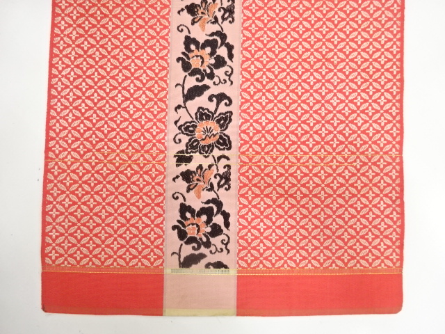  アンティーク　唐花に七宝模様織り出し　八寸帯地反物